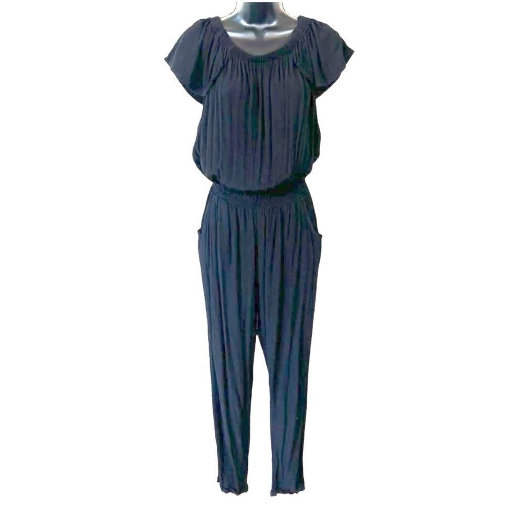Anthropologie BeachGold Black Off the Shoulder Jumpsuit